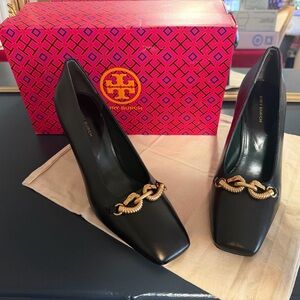 Tory Burch Black Heels with Gold Accent